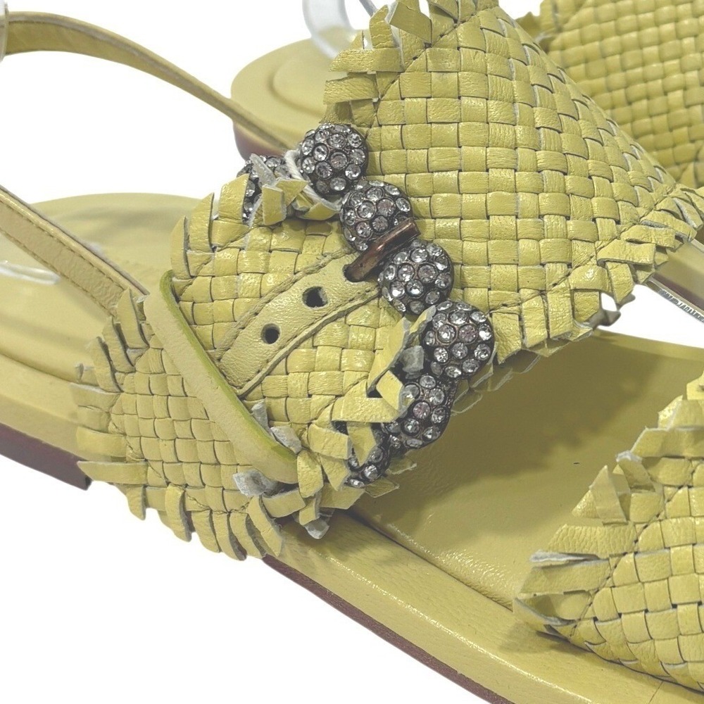 Emanuelle Vee Vanessa Yellow Woven Leather Rhinestone Buckle Sandals Size 39 - Picture 6 of 9